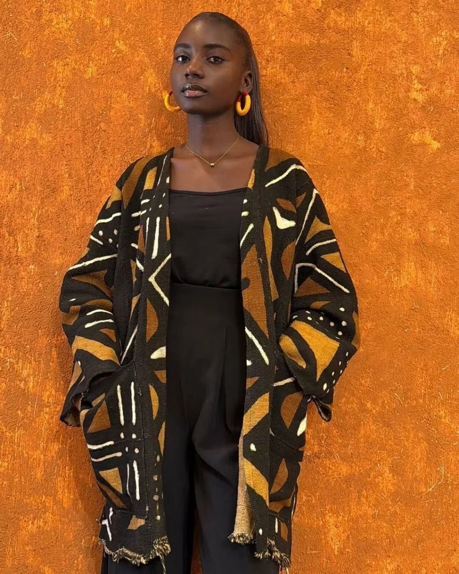 Kimono bogolan brun, noir et blanc